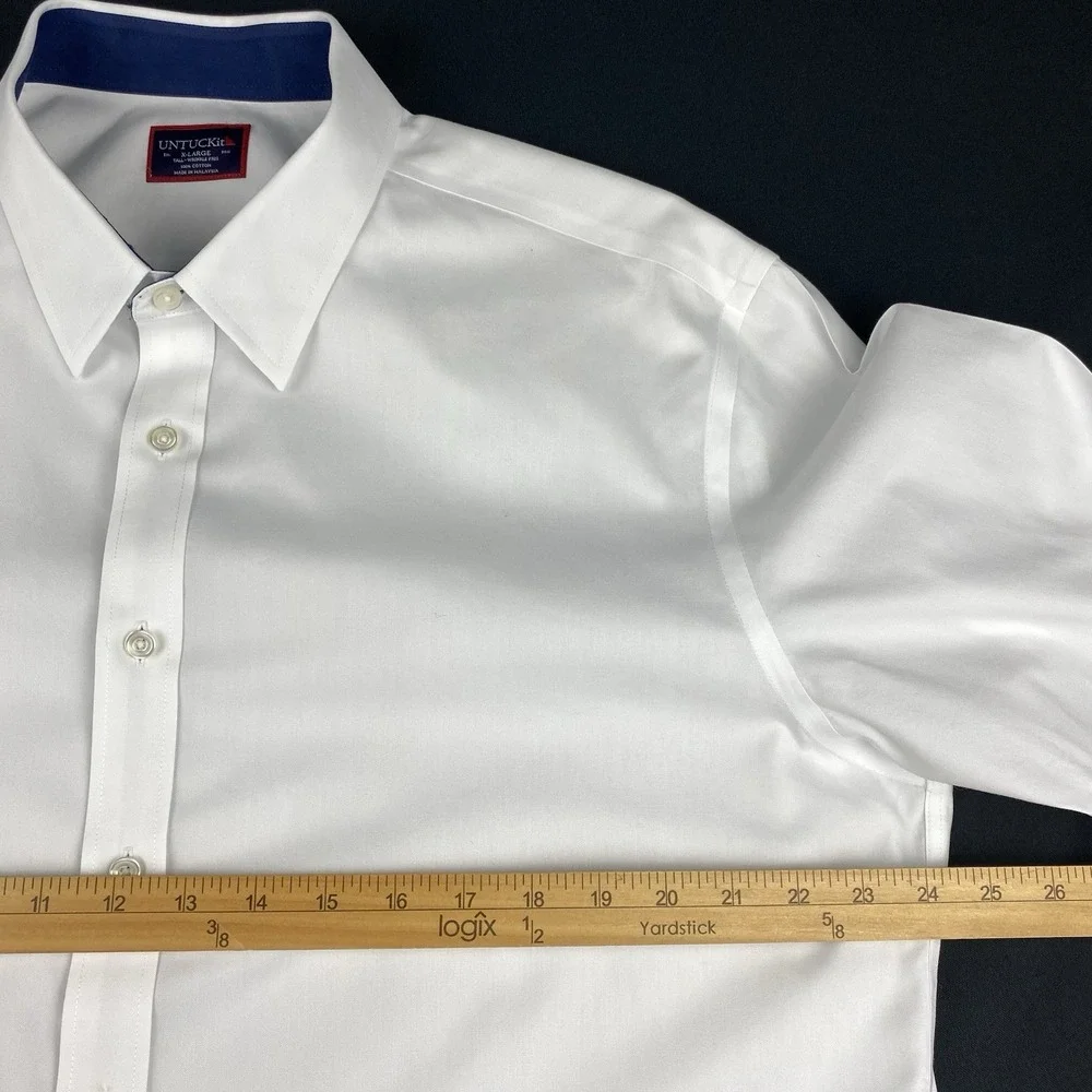UNTUCKit Shirt Mens XL White w/Conrasting Blue Trim Wrinkle Free Regular Fit